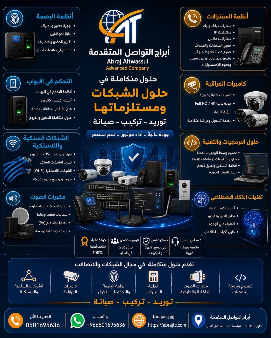 شركة أبراج التواصل المتقدمة: خبراء تركيب السنترالات وكاميرات المراقبة والإنتركم والشبكات في السعودية